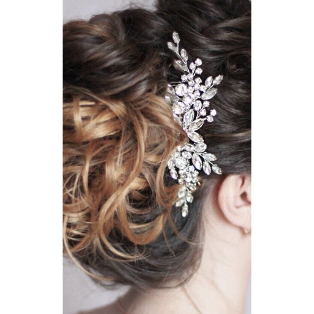 Bridal Comb Crystal Rhinestone Slide Wedding Headpiece Diamante Hair Comb Silver